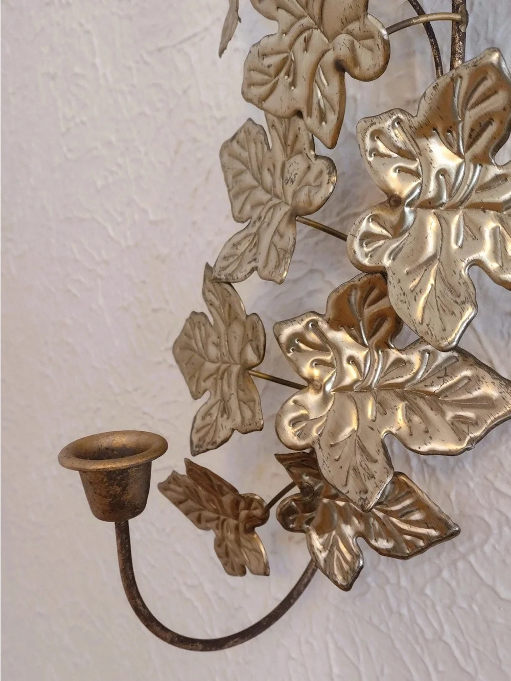 Vintage Set Gold-toned Leaf Candle Sconces.